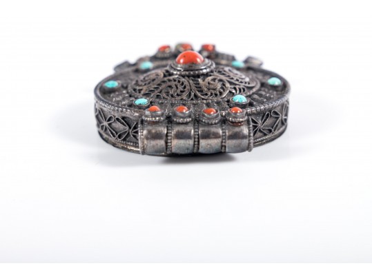 Sterling Silver Multi-Stone Tibetan Ghau Box Pendant