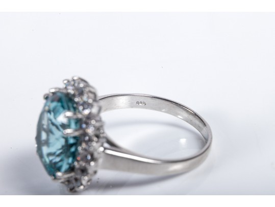 Sterling Silver Aquamarine Ring Size 6