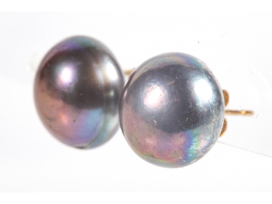 14k Cultured Black Pearl Stud Earrings
