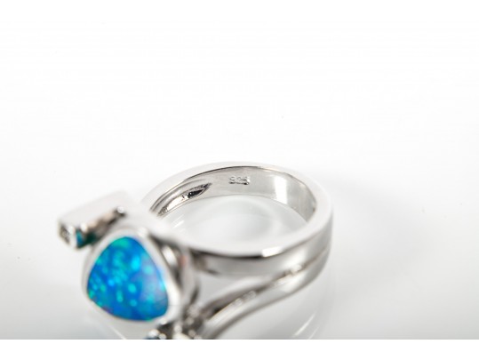 Sterling Silver Opal Doublet Ring And Earrings