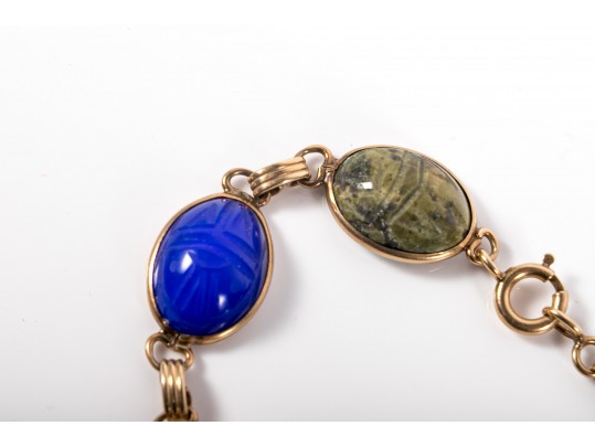 14k Yellow Gold Classic Multi Stone Carved Scarab Bracelet