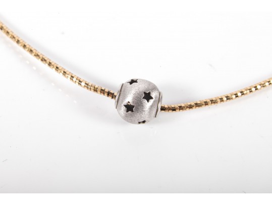 14k Yellow And White Gold Pendant Necklace With Star Motifs