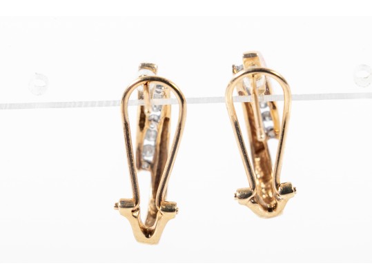 14k Yellow Gold Diamond J-Curve Hoop Earrings