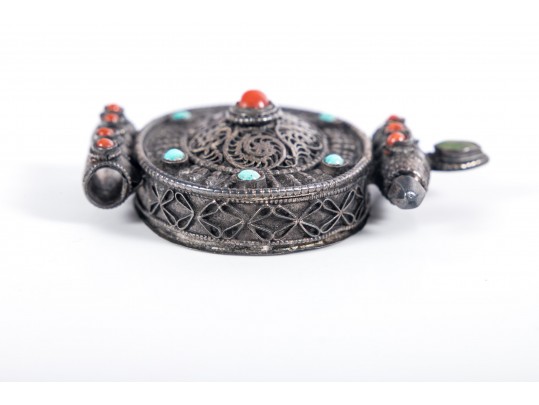Sterling Silver Multi-Stone Tibetan Ghau Box Pendant