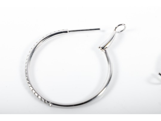 14k White Gold Diamond Hoop Earrings