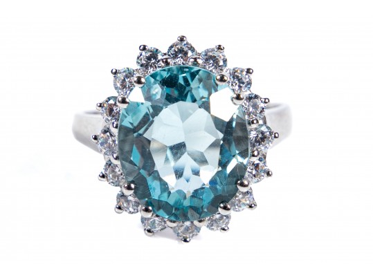 Sterling Silver Aquamarine Ring Size 6