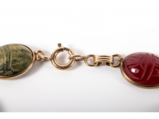14k Yellow Gold Classic Multi Stone Carved Scarab Bracelet