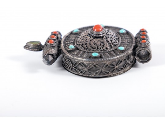 Sterling Silver Multi-Stone Tibetan Ghau Box Pendant