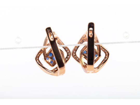 Stylish 14k Rose Gold Sapphire And Diamond C-Hoop Earrings