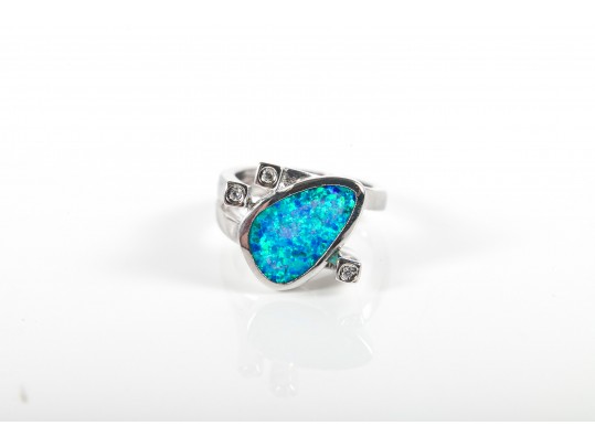 Sterling Silver Opal Doublet Ring And Earrings