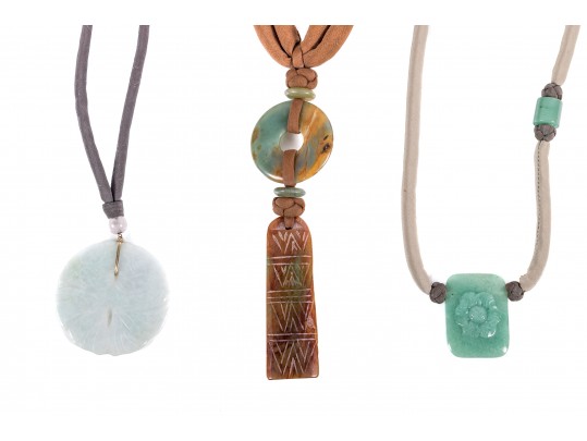 Trio Of Asian Carved Stone Necklaces
