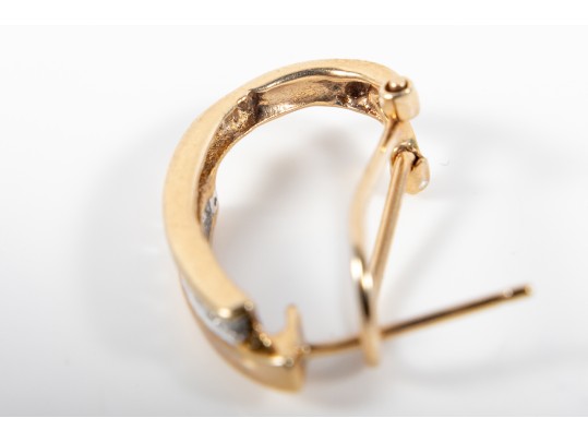 14k Yellow Gold Diamond J-Curve Hoop Earrings