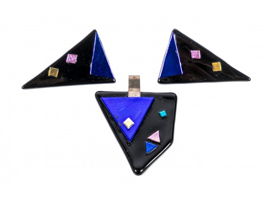 Colorful Retro Style Glass Earrings And Pendant
