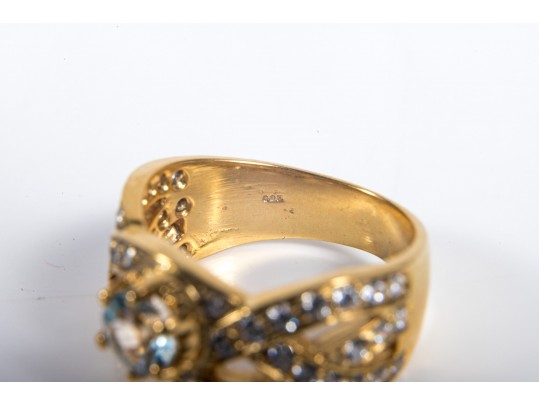 Elegant Sterling Vermeil Blue Topaz Ring Size 8.25