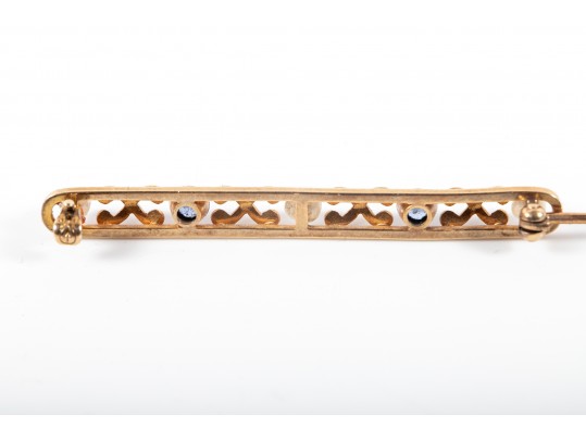 14k Yellow Gold Sapphire And Cultured Pearl Brooch