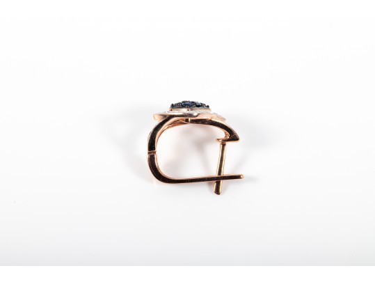 Stylish 14k Rose Gold Sapphire And Diamond C-Hoop Earrings