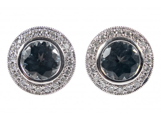 14k White Gold Sapphire And Moissanite Stud Earrings
