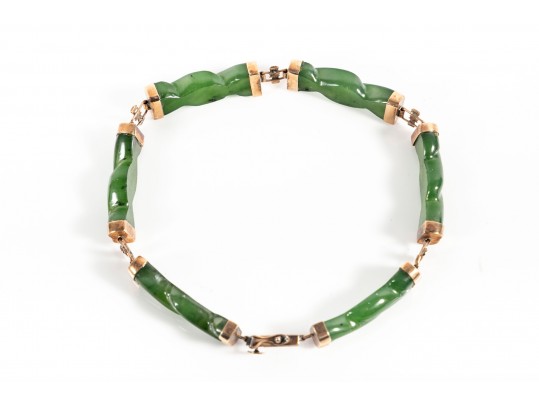 14k Yellow Gold Jade Spiral-Motif Bracelet