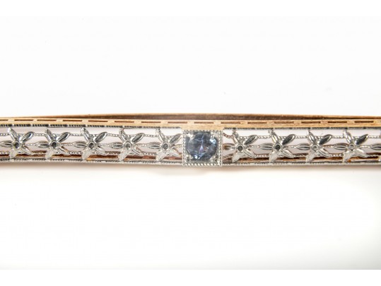 14k Yellow And White Gold Sapphire Floral Openwork Brooch