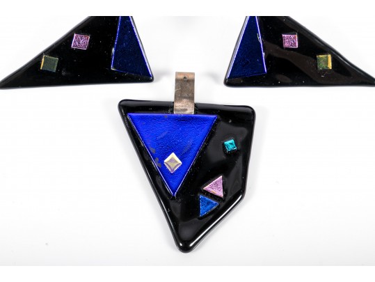 Colorful Retro Style Glass Earrings And Pendant