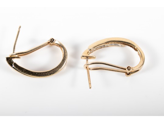 14k Yellow Gold Diamond J-Curve Hoop Earrings