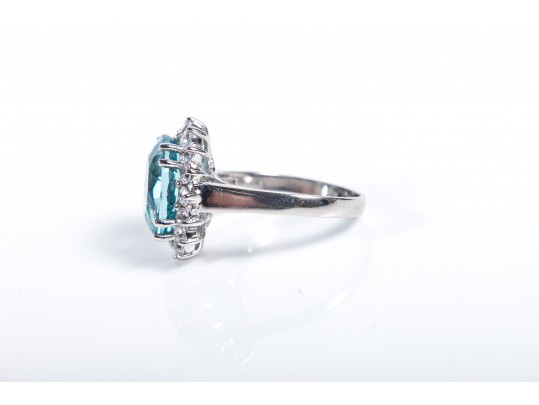 Sterling Silver Aquamarine Ring Size 6