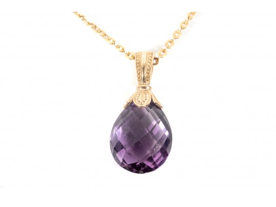 14k Yellow Gold Amethyst Pendant Necklace