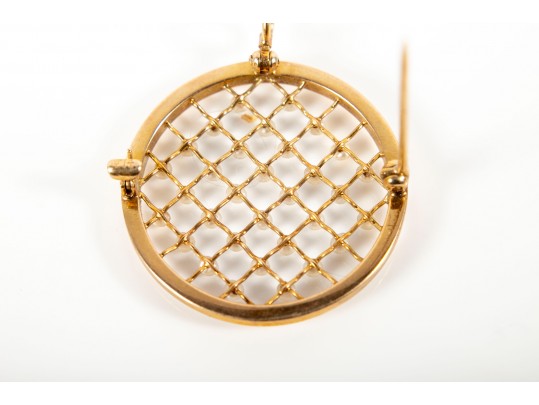 14k Yellow Gold Cultured Pearl Lattice Brooch/Pendant