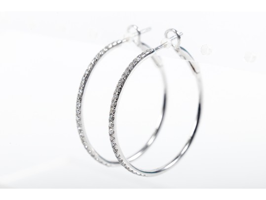 14k White Gold Diamond Hoop Earrings