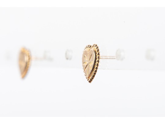 14k Yellow Gold Etched Heart Stud Earrings