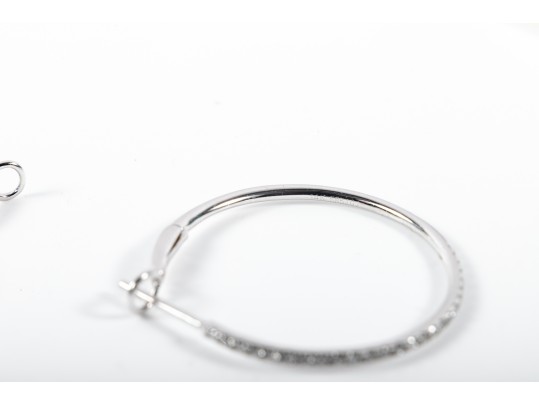 14k White Gold Diamond Hoop Earrings