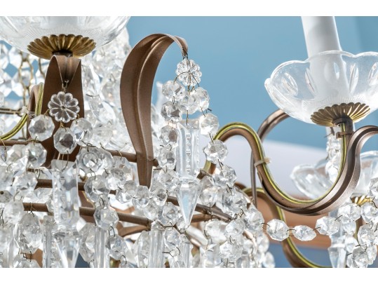 Early 20th C French Empire Style Eight Light Crystal Chandelier