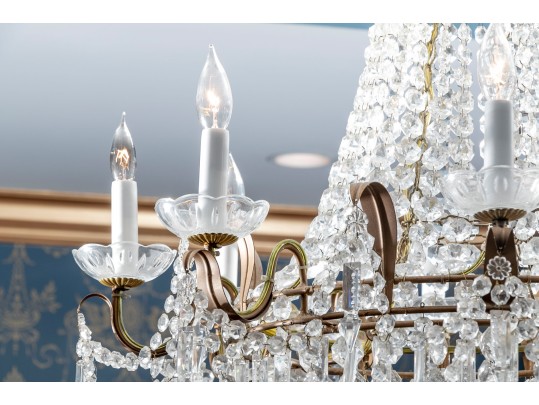 Early 20th C French Empire Style Eight Light Crystal Chandelier