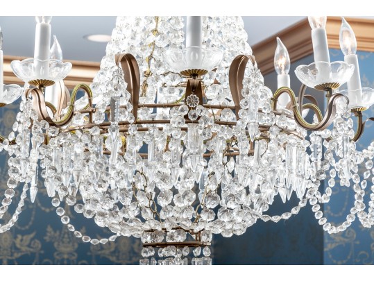 Early 20th C French Empire Style Eight Light Crystal Chandelier