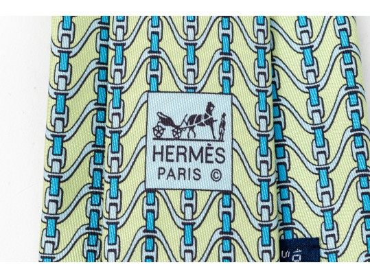 Hermes Silk Ties In Light Green And Yellow