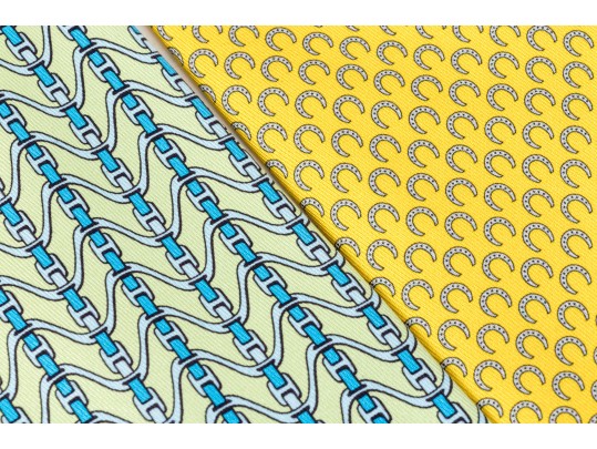 Hermes Silk Ties In Light Green And Yellow
