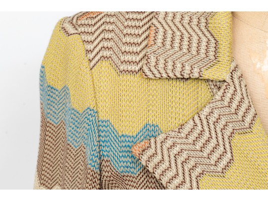 Attributed To Missoni Colorful Zig-Zag Belted Coat