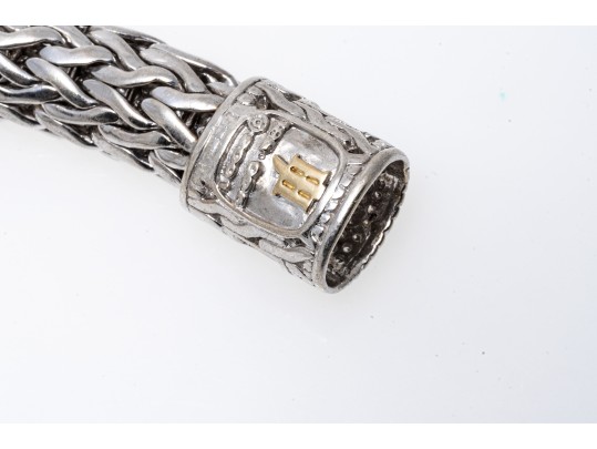 John Hardy Sterling Silver And 18k Diamond Wheat Chain Bracelet