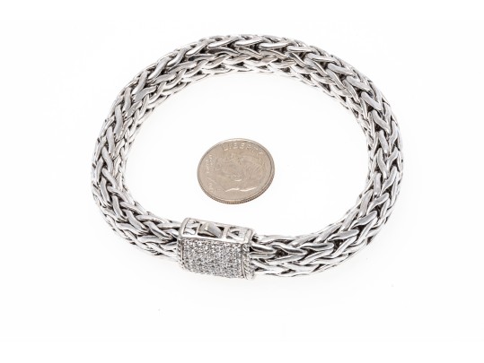 John Hardy Sterling Silver And 18k Diamond Wheat Chain Bracelet