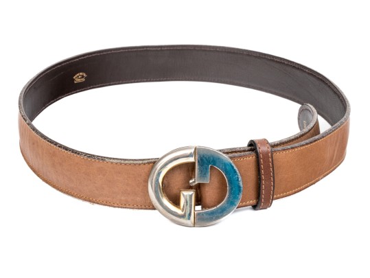 Vintage Gucci Brown Leather Belt With Logo Buckle