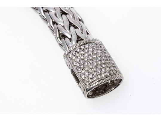John Hardy Sterling Silver And 18k Diamond Wheat Chain Bracelet