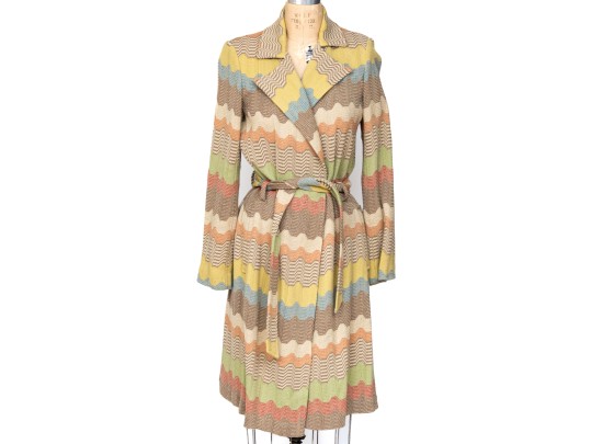 Attributed To Missoni Colorful Zig-Zag Belted Coat