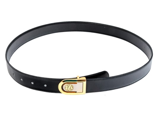 Fendi Black Leather Belt With Two-Tone Logo Buckle