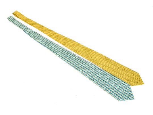 Hermes Silk Ties In Light Green And Yellow
