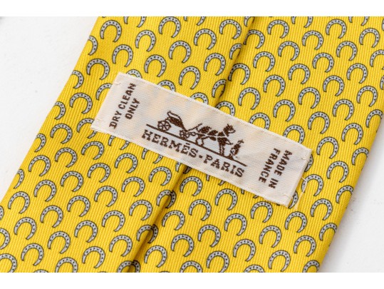 Hermes Silk Ties In Light Green And Yellow