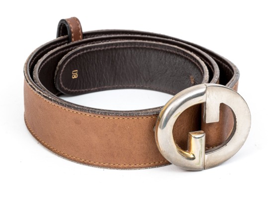 Vintage Gucci Brown Leather Belt With Logo Buckle