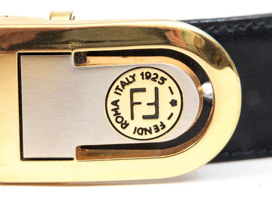 Fendi Black Leather Belt With Two-Tone Logo Buckle