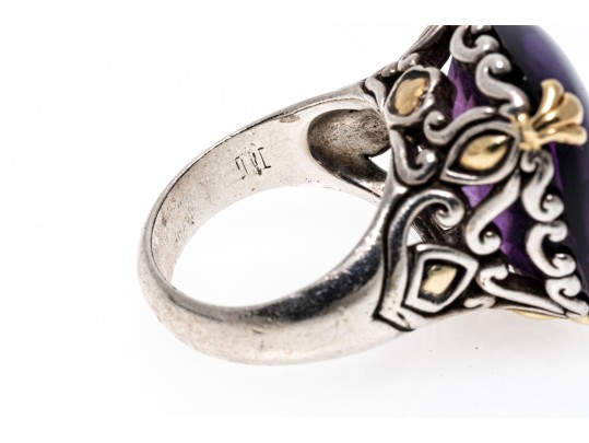 John Hardy 18k And Sterling Beautiful Cushion Amethyst Ring, Size 7.75