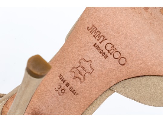 Jimmy Choo Stunning Metallic Gold Peep Toe Stilettos, Bow Decoration, Size 39