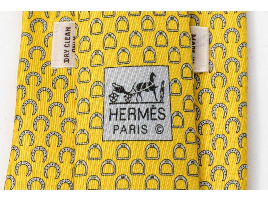 Hermes Silk Ties In Light Green And Yellow